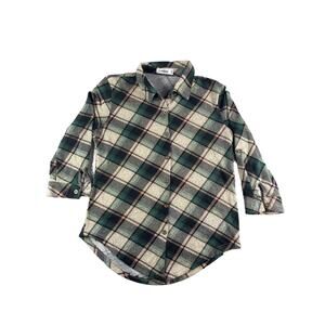 Roommates Shirt Womens Medium Green Plaid Button Up Long Sleeve Stretch Business